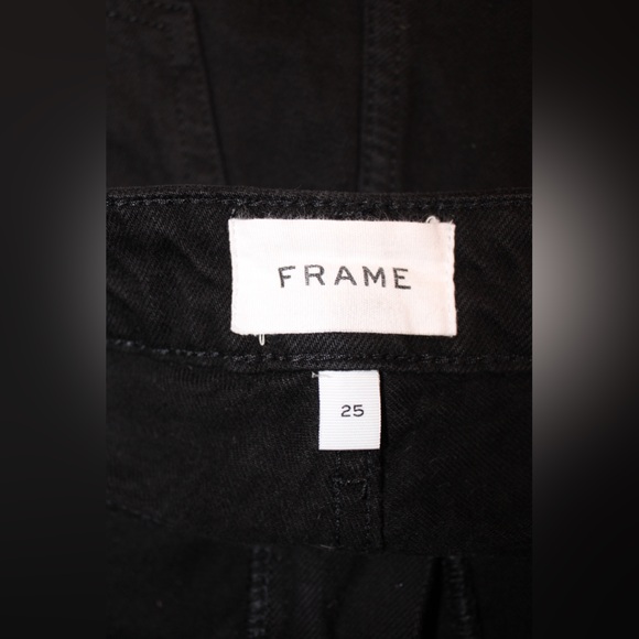 FRAME Le Grand Garcon Frayed Film Noir Black Denim Shorts - Picture 7 of 9